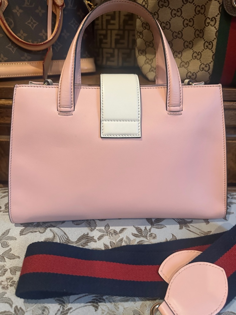Gucci Pink Leather Top-Handle Satchel with Pearl Bamboo Buckle - Picture 6 of 8